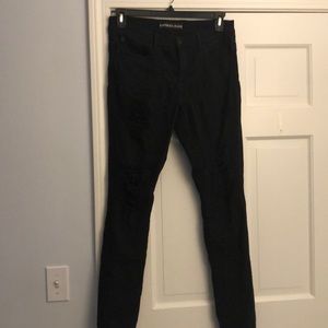 Express Mid-Rise Ripped Black Jeans